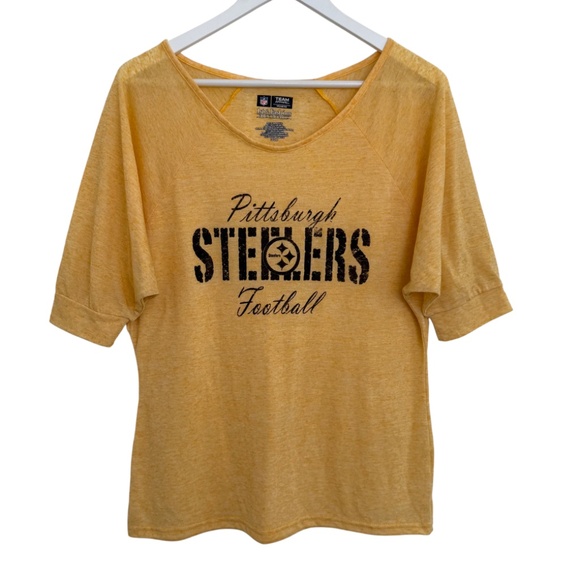 NFL Tops - NFL Team Womens Pittsburgh Steelers Football Burnout Gold Raglan Tee Large